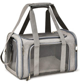 XL Grey Portable Foldable Pet Carrier Bag - Large Capacity Travel Carrier for 2 Small Pets, Comfortable and Stylish Cat Backpack, Foldable & Easy to