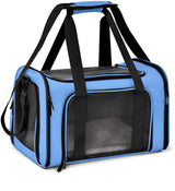 S Blue Portable Foldable Pet Carrier Bag - Large Capacity Travel Carrier for 2 Small Pets, Comfortable and Stylish Cat Backpack, Foldable & Easy to
