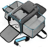Gray Blue Foldable Portable Pet Carrier Bag - Large Capacity Travel Backpack for Cats and Small Dogs, Expandable Car Pet Bag, Handheld Pet Carrier for