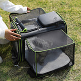 Gray Blue Foldable Portable Pet Carrier Bag - Large Capacity Travel Backpack for Cats and Small Dogs, Expandable Car Pet Bag, Handheld Pet Carrier for Outdoor Adventures - Front View