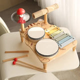 Versatile Style Wooden Orff Percussion Musical Instrument Set for Kids - Xylophone, Drum, Gong, and Hand Drum - Educational Toys for Toddlers and Babies - Front View
