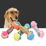 2 PCS Pink Durable Cotton Rope and Tennis Ball Dog Toy Set – Chew Resistant Tug Toys with Rope Dumbbell – Perfect for Dogs of All Sizes - Side View