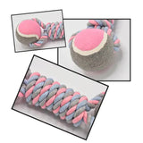 2 PCS Pink Durable Cotton Rope and Tennis Ball Dog Toy Set – Chew Resistant Tug Toys with Rope Dumbbell – Perfect for Dogs of All Sizes - Top-Down View