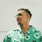 Light Green Stylish Frameless Diamond-Cut Sunglasses with Metallic Temples - Trendy Line-Design Fashion Eyewear - Side View