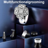 New Digital Display 9-Blade Electric Shaver – 6-in-1 Rechargeable Head Shaver & Grooming Kit for Smooth Shaving and Haircutting - Top-Down View