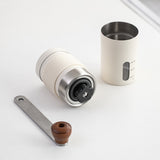 White Portable Stainless Steel Coffee Grinder - Manual Hand-Cranked Coffee Mill, Heavy-Duty Burr Grinder for Fresh Coffee Beans - Front View