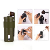 White Portable Stainless Steel Coffee Grinder - Manual Hand-Cranked Coffee Mill, Heavy-Duty Burr Grinder for Fresh Coffee Beans - Side View