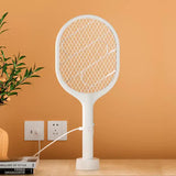 White Rechargeable Electric Mosquito Racket - 2-in-1 Mosquito Killer with Lithium Battery, Fly Swatter & Mosquito Zapper for Home Use - Side View