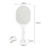 White Rechargeable Electric Mosquito Racket - 2-in-1 Mosquito Killer with Lithium Battery, Fly Swatter & Mosquito Zapper for Home Use - Top-Down View