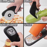 Stackable Kitchen Tool Set - Multi-Function Grater, Herb Cutter, Garlic Press, Can Opener, Cheese Grater, Pizza Cutter & Spice Set - 45-Degree Angle