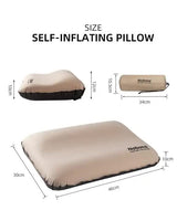 Dark Green Automatic Inflatable 3D Outdoor Sponge Pillow - Portable Camping Travel Neck Cushion, Comfortable Air Mattress for Tent, Versatile Nap Pillow - Side View
