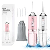 Pink Electric Portable Water Flosser - Smart 4-Head Oral Irrigation Teeth Cleaner, Pulse Cleaning for Home Use - 45-Degree Angle