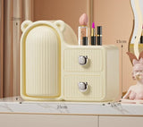 Milky white Rotating Desktop Cosmetic Organizer ??High-End Dustproof Wall-Mounted Storage Box with Drawer for Vanity, Makeup and Toiletries