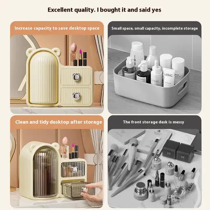 Milky white Rotating Desktop Cosmetic Organizer ??High-End Dustproof Wall-Mounted Storage Box with Drawer for Vanity, Makeup and Toiletries