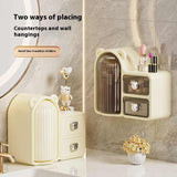 Milky white Rotating Desktop Cosmetic Organizer ??High-End Dustproof Wall-Mounted Storage Box with Drawer for Vanity, Makeup and Toiletries