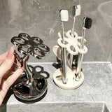 Silver Gray Creative Ceramic Toothbrush Holder - Makeup Brush & Eyebrow Pencil Organizer for Bathroom, Stylish and Practical Toothbrush Stand - Top-Down View
