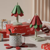 Square Base Red High temperature resistant table mat household teacup mat anti-scalding mat foldable insulation mat pot mat, insulation mat shelf Christmas tree shape - Side View