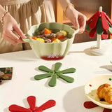 Round Base Green High temperature resistant table mat household teacup mat anti-scalding mat foldable insulation mat pot mat, insulation mat shelf Christmas tree shape - Top-Down View