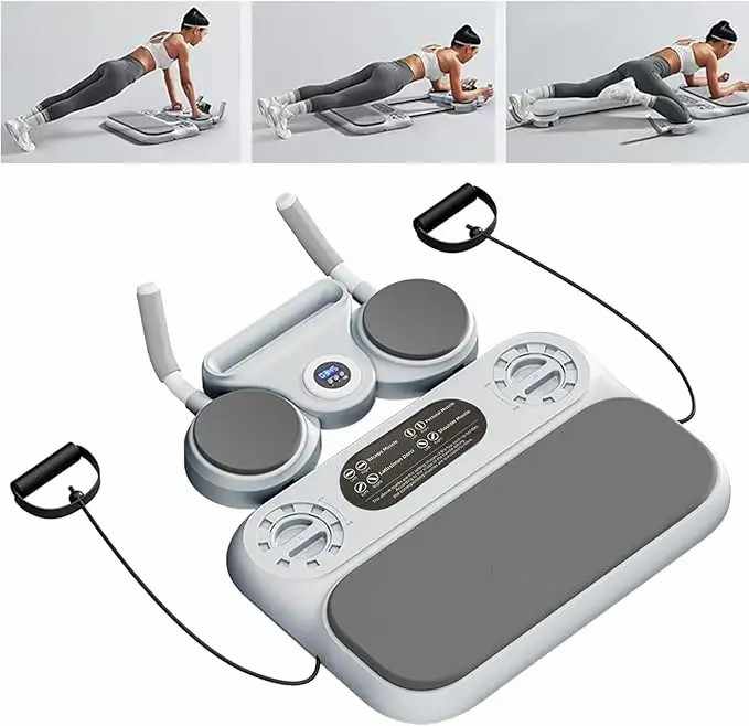 Grey 6-in-1 Multifunctional Fitness Board ??Ab Wheel, Automatic Rebound, Fat Burning and Core Strengthening Home Workout Equipment