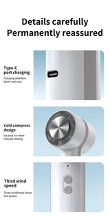 White Outdoor Handheld Cooling Fan – Mini Macaron Portable Desk Fan with Carabiner, Ideal for Home, Travel, and Hiking - Top-Down View