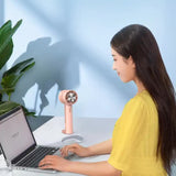 Pink Outdoor Handheld Cooling Fan - Mini Macaron Portable Desk Fan with Carabiner, Ideal for Home, Travel, and Hiking - Top-Down View