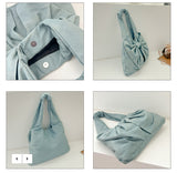 White Women's Bowknot Shoulder Bag - New Sweet Style, Large Capacity Canvas Tote Bag, Commuter Single Shoulder Handbag - 45-Degree Angle