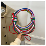 Multi-coloured Fashionable Candy Color Handbag – Crossbody Women’s Woven Bag with Unique Line Design - Front View