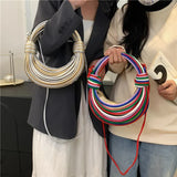 Black And White Fashionable Candy Color Handbag - Crossbody Women's Woven Bag with Unique Line Design - Top-Down View