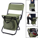 Black Portable 3-in-1 Folding Camping Chair with Storage Bag, Backrest, and Insulated Cooler for Outdoor Fishing, Hiking, and Picnics - Front View
