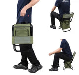 Black Portable 3-in-1 Folding Camping Chair with Storage Bag, Backrest, and Insulated Cooler for Outdoor Fishing, Hiking, and Picnics - 45-Degree Angle
