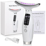 7-Color LED Neck Massager with Heat Therapy, 7 Modes, USB Rechargeable Neck Beauty Device - 45-Degree Angle