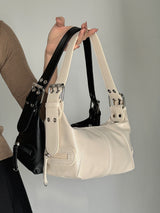 White Trendy Punk Shoulder Bag, Small Retro Handbag with Sweet Cool Aesthetic, Versatile Underarm Bag - Front View