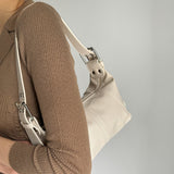 White Trendy Punk Shoulder Bag, Small Retro Handbag with Sweet Cool Aesthetic, Versatile Underarm Bag - 45-Degree Angle