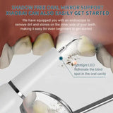White Portable Ultrasonic Dental Cleaner, Home Use Plaque Remover, Sonic Tooth Stain & Tartar Cleaning Tool - Top-Down View
