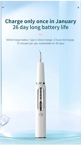 White Portable Ultrasonic Dental Cleaner, Home Use Plaque Remover, Sonic Tooth Stain & Tartar Cleaning Tool - 45-Degree Angle