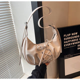 White Elegant Bowknot Design Shoulder Bag - Chic Underarm Dumpling Bag for Trendy Looks - Front View
