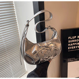 Silver Elegant Bowknot Design Shoulder Bag - Chic Underarm Dumpling Bag for Trendy Looks - Front View