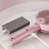 White Pet Grooming Spray and Massage Brush | One-Click Hair Removal Comb for Cats & Dogs | UV Sterilization for Mites Control - 45-Degree Angle