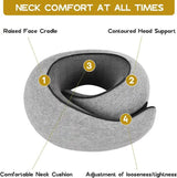 Light Gray Velcro Tape Memory Foam U-Shaped Neck Pillow - Snail Travel Cushion for Airplane, Office Nap, and Travel - Adjustable with Magnetic Therapy Cloth - Top-Down View