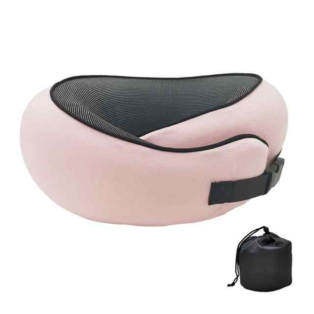 Pink Buckle Tape Memory Foam U-Shaped Neck Pillow - Snail Travel Cushion for Airplane, Office Nap, a