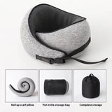 Light Gray Buckle Tape Memory Foam U-Shaped Neck Pillow - Snail Travel Cushion for Airplane, Office Nap, and Travel - Adjustable with Magnetic Therapy