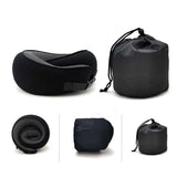 Dark Gray Buckle Tape Memory Foam U-Shaped Neck Pillow - Snail Travel Cushion for Airplane, Office Nap, and Travel - Adjustable with Magnetic Therapy Cloth - Top-Down View