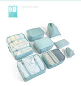 Light Blue 8-Piece Travel Organizer Set ??Packing Bags for Clothes, Shoes, Underwear, and Toiletries with Drawstring and Zip Pouches