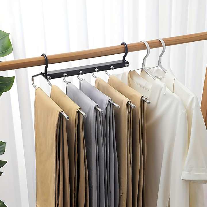 2 PCS Black Stainless Steel Foldable Pants Hanger ??Multi-Layer Non-Slip Closet Organizer for Clothes and Trousers