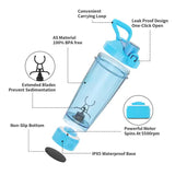 Blue Portable Electric Shaker Bottle without LED Light, 550ml Sports Protein Mixer Cup for Gym and Travel - 45-Degree Angle