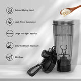 Black Portable Electric Shaker Bottle without LED Light, 550ml Sports Protein Mixer Cup for Gym and Travel - Front View