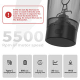 Black Portable Electric Shaker Bottle without LED Light, 550ml Sports Protein Mixer Cup for Gym and Travel - Top-Down View