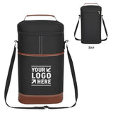 Black Portable Insulated Wine Cooler Bag ??Oxford Fabric Round Tote with Thick Aluminum Lining for Wine, Champagne, and Beverages