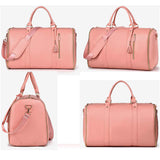 Pink  PU Leather Foldable Garment Bag, Women's Travel Duffel with Suit Carrier, Multi-Function Storage - Front View