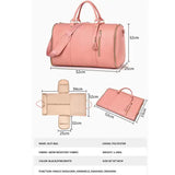 Pink  PU Leather Foldable Garment Bag, Women's Travel Duffel with Suit Carrier, Multi-Function Storage - Top-Down View